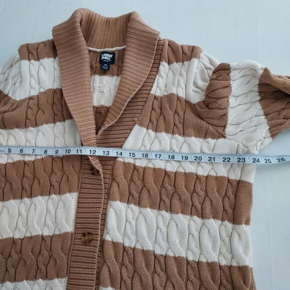 Lands' End Size 1X Cotton Cable Knit Button Down Cardigan Sweater - Picture 6 of 13